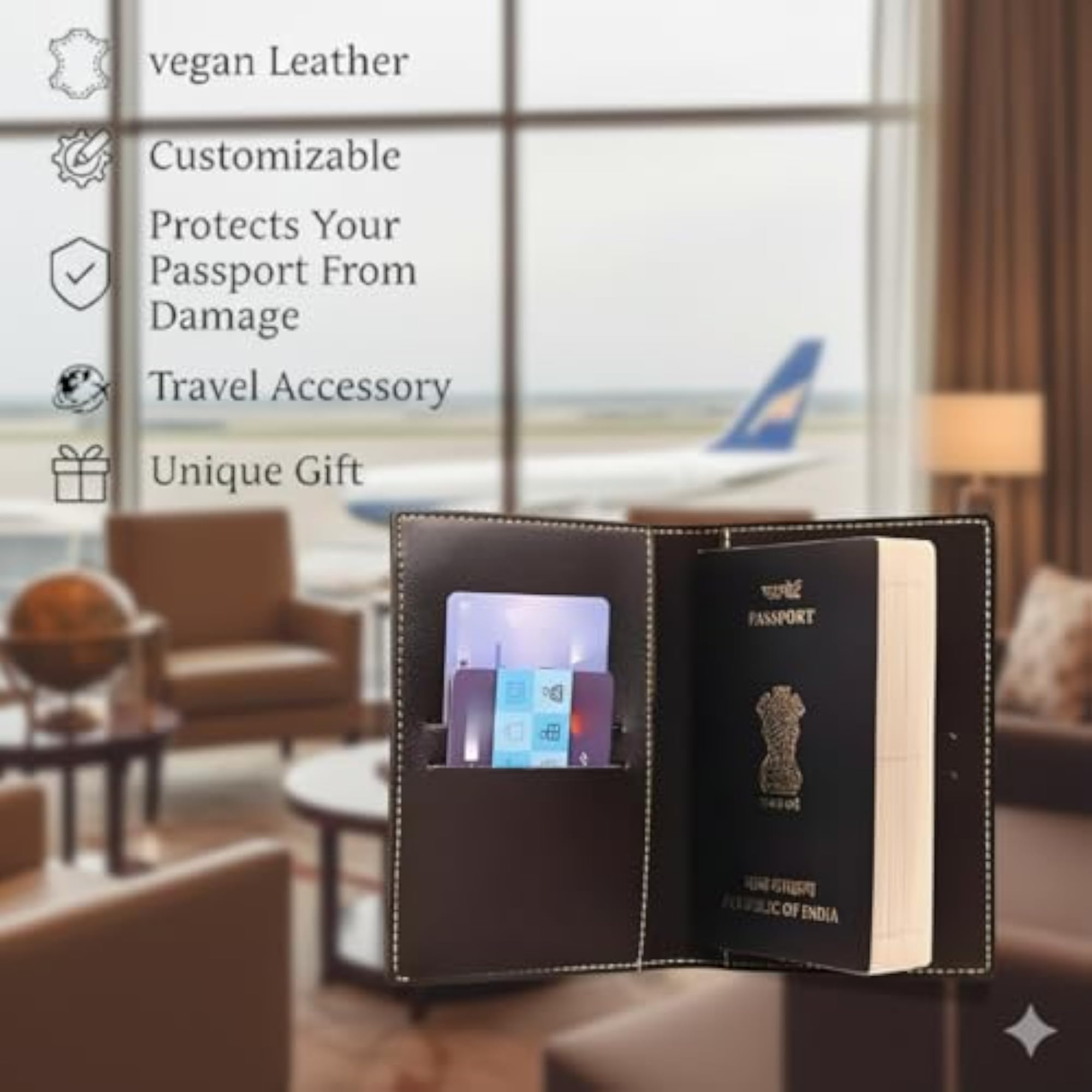 Personalized PU Leather Passport Cover with Name, Stylish Travel Essential